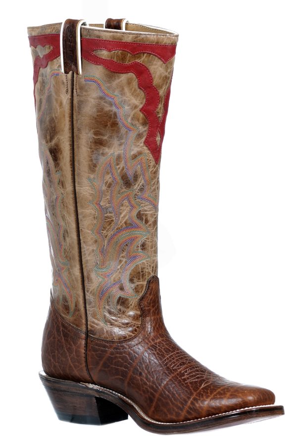 Cognac/Tan-Red Wide Square Toe Buckaroo