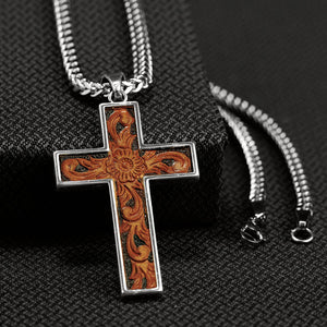Men's Leather Cross Necklace