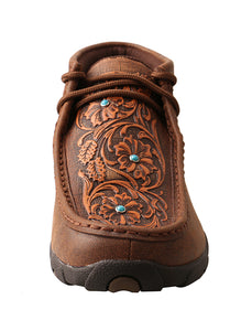 Women's Driving Moccasin Brown/Tooled Flowers